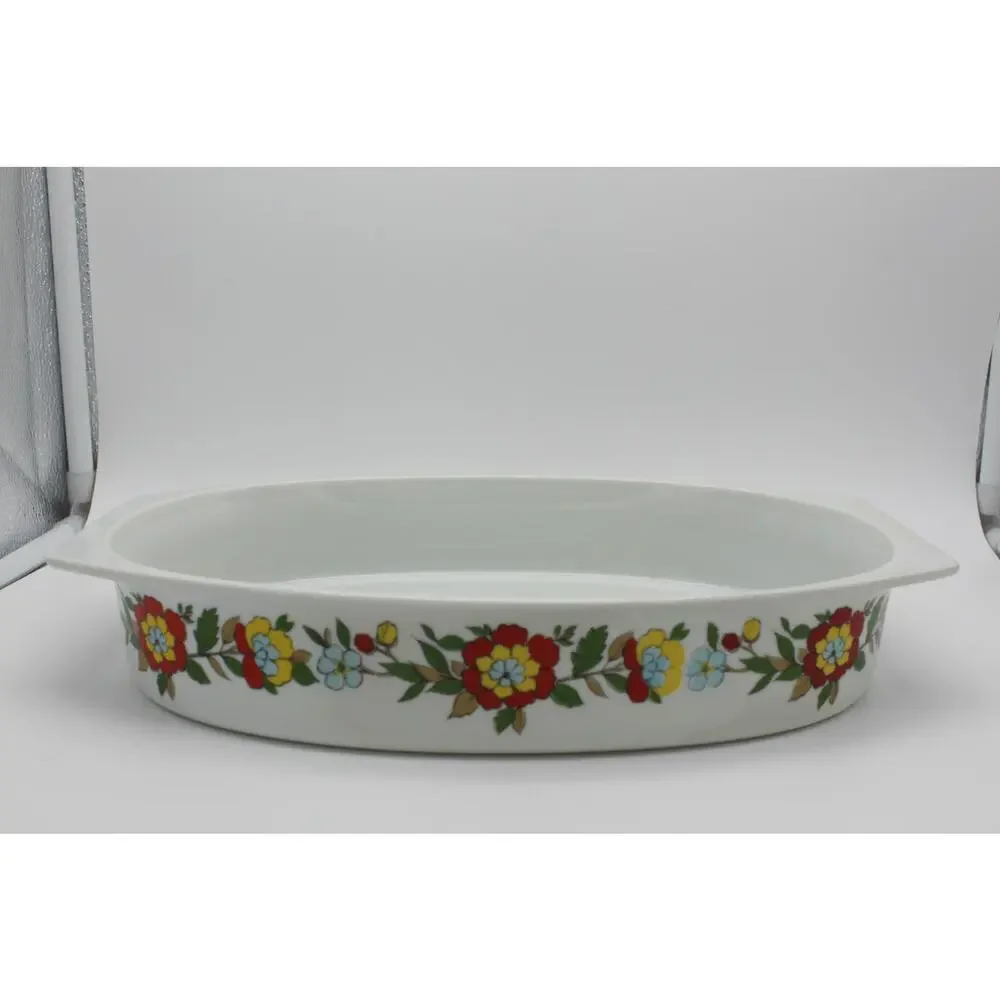Set of 2 Vtg Real Calorama Floral Genuine Porcelain Oven Ware 64 oz & 48 oz Oval